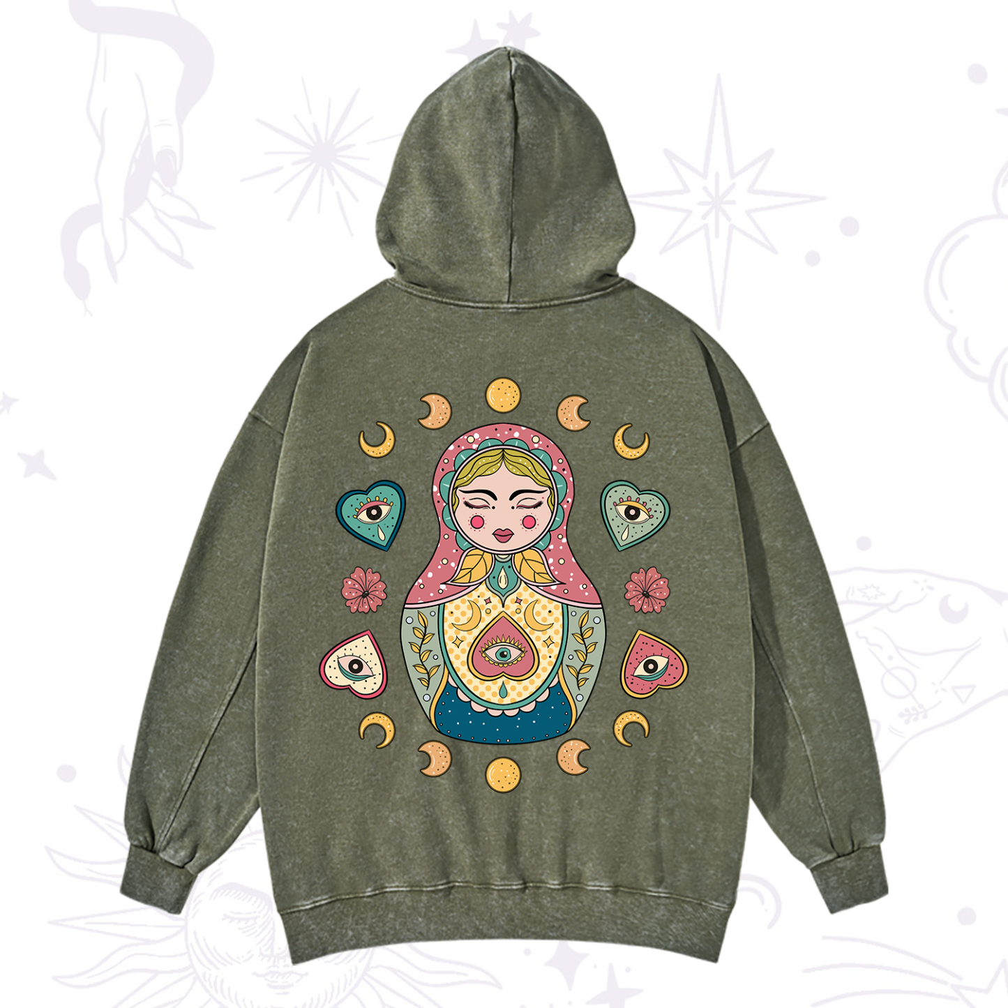 Purplehecate Nesting Doll Washed Hoodie