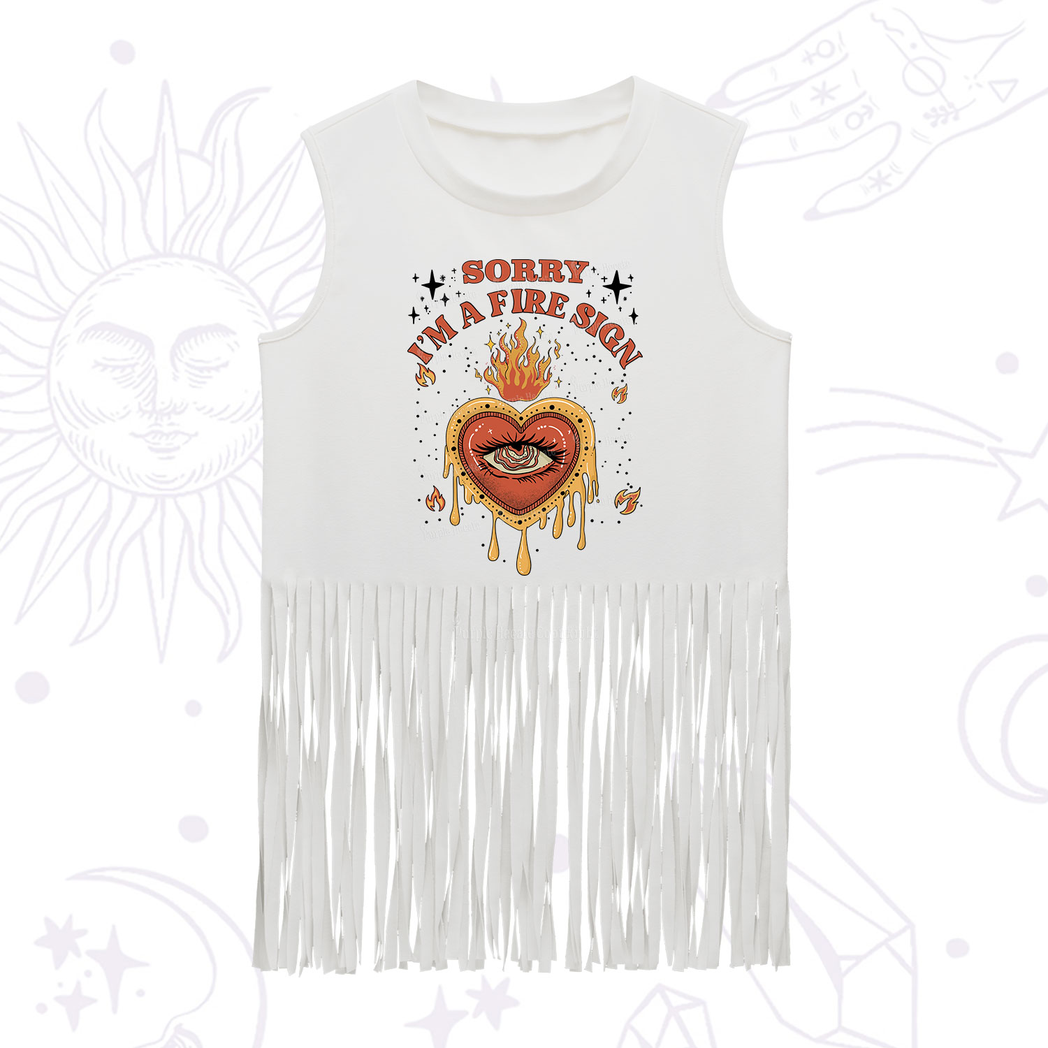 Purplehecate Sorry I'm A Fire Sign Fringe Tank Top