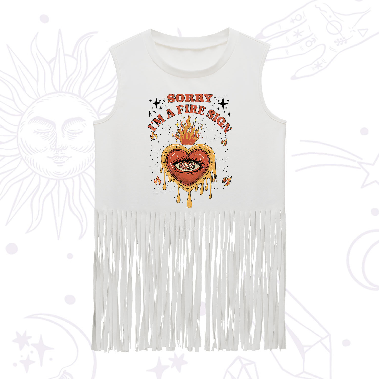 Purplehecate Sorry I'm A Fire Sign Fringe Tank Top