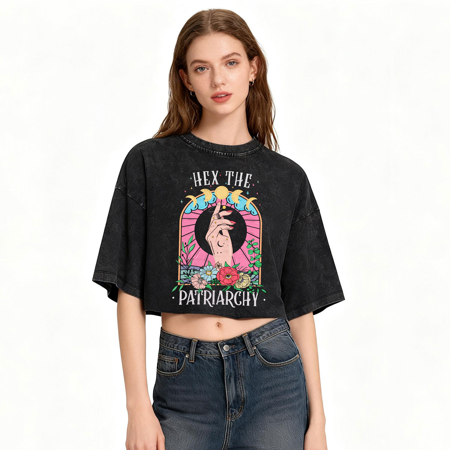 Purplehecate Hex The Patriarchy Washed Cropped T-Shirt