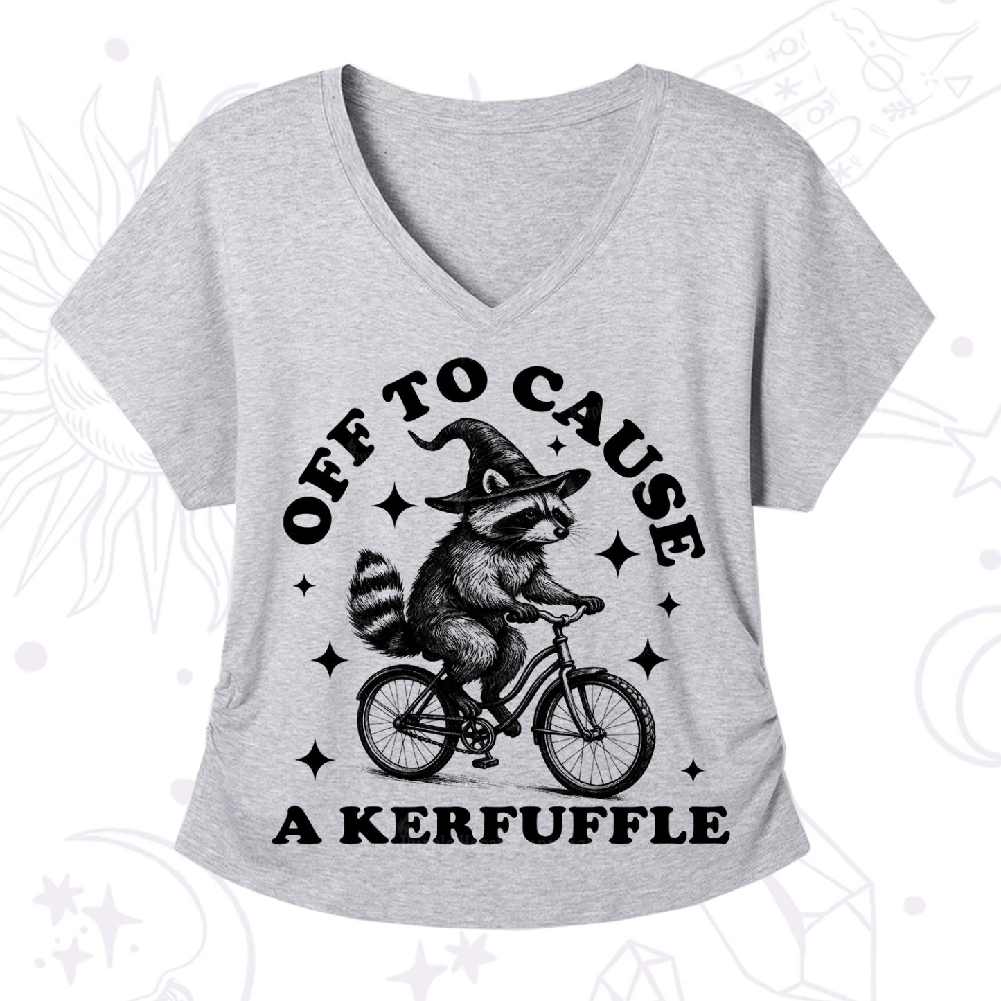 Purplehecate Off to Cause a Kerfuffle Raccoon V-Neck T-Shirt