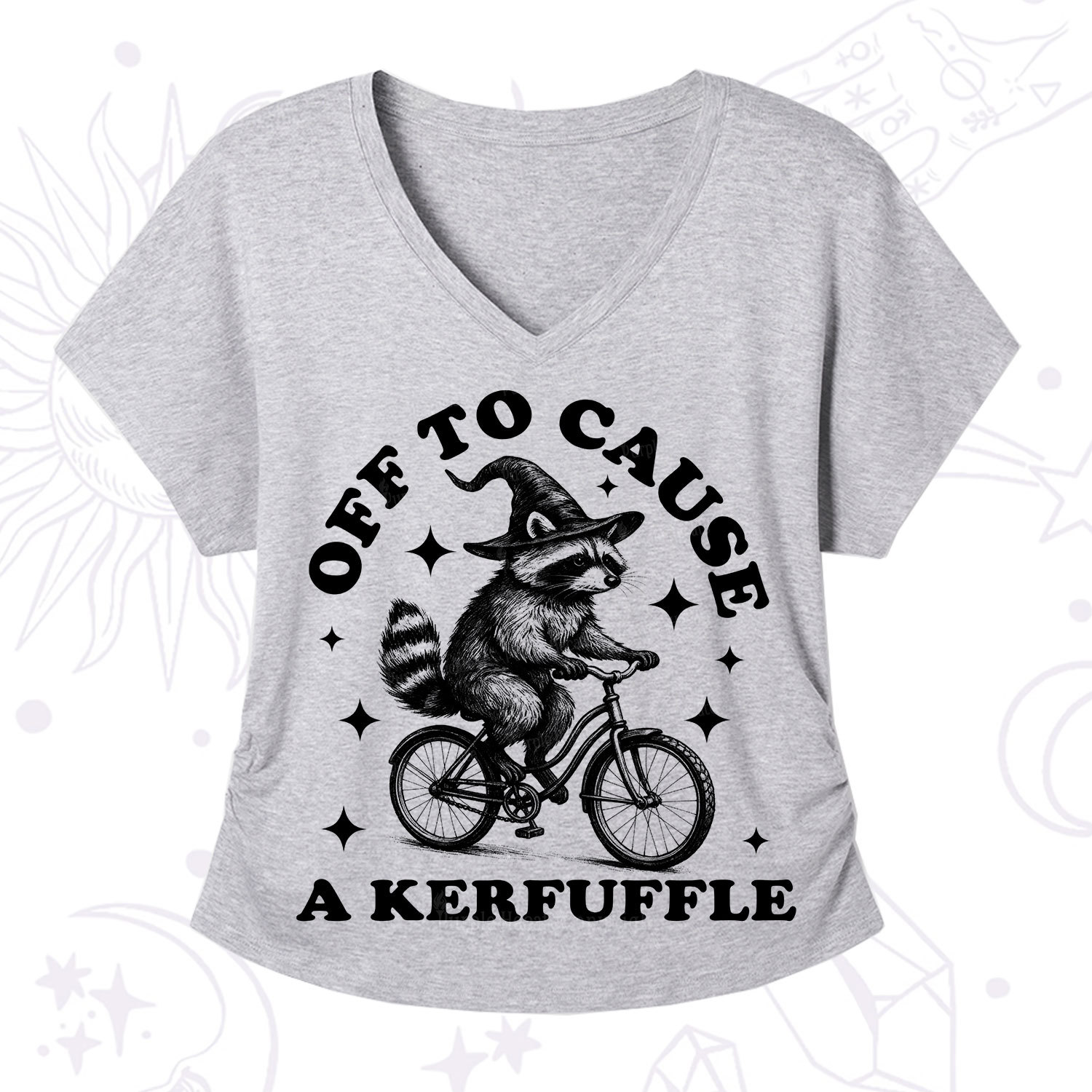 Purplehecate Off to Cause a Kerfuffle Raccoon V-Neck T-Shirt