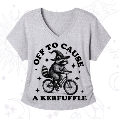 Purplehecate Off to Cause a Kerfuffle Raccoon V-Neck T-Shirt