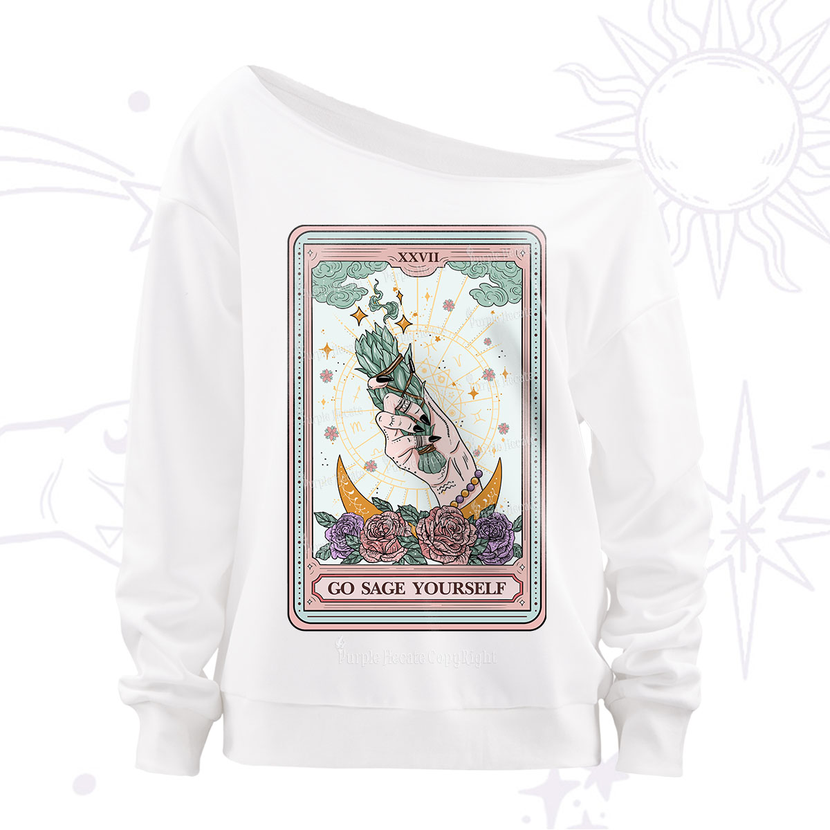 Purplehecate The Go Sage Yourself Tarot Off The Shoulder Sweatshirt