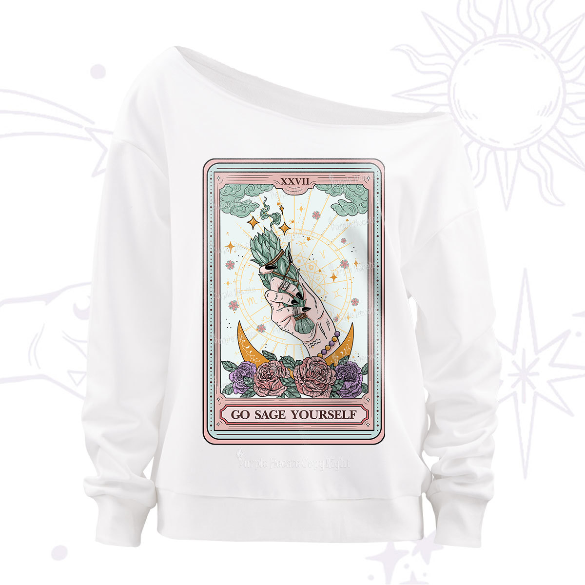 Purplehecate The Go Sage Yourself Tarot Off The Shoulder Sweatshirt