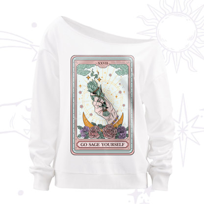 Purplehecate The Go Sage Yourself Tarot Off The Shoulder Sweatshirt