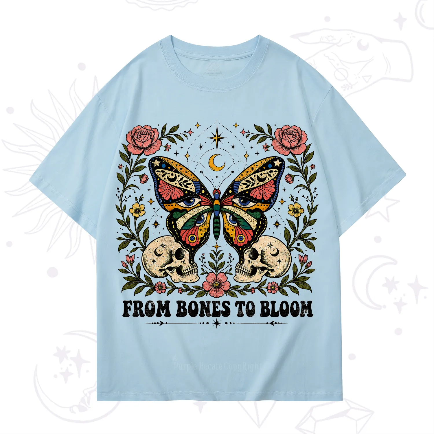 Purplehecate From Bones to Bloom Butterfly T-Shirt