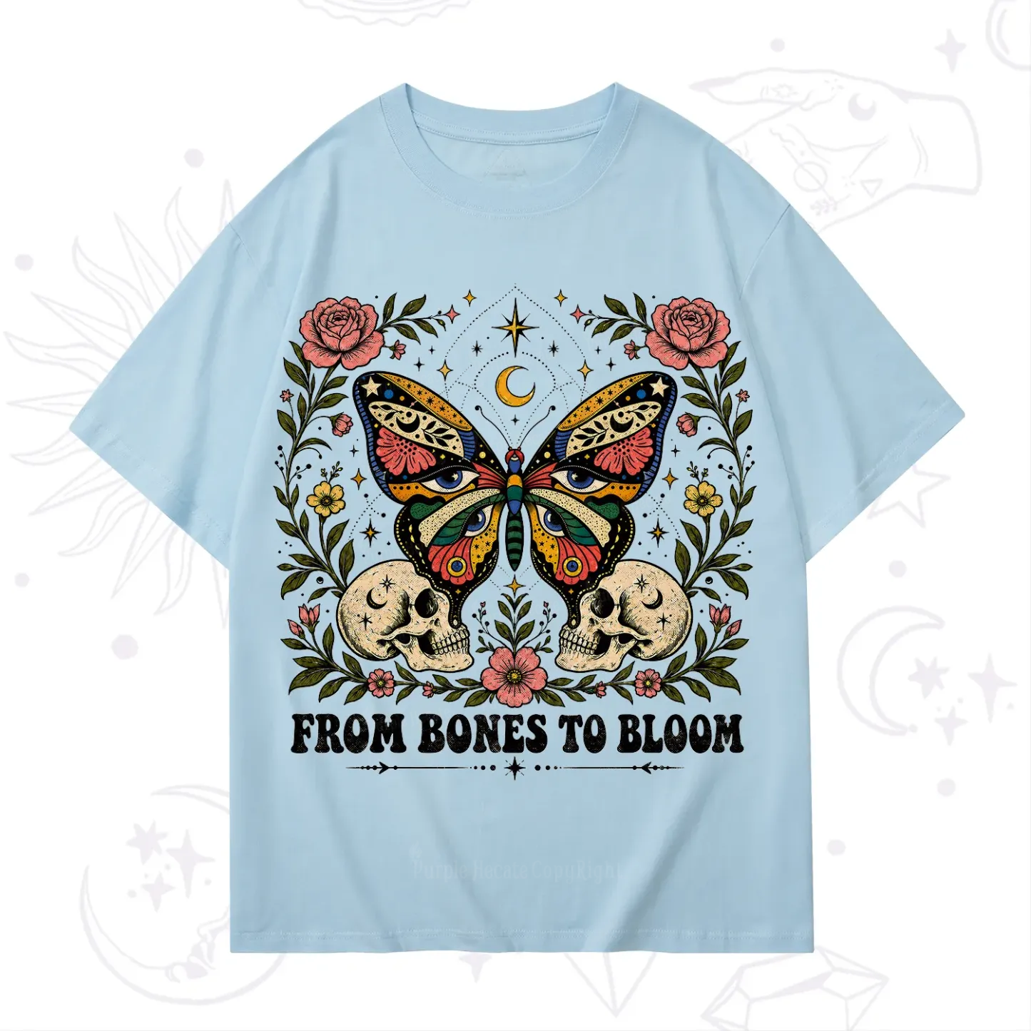 Purplehecate From Bones to Bloom Butterfly T-Shirt