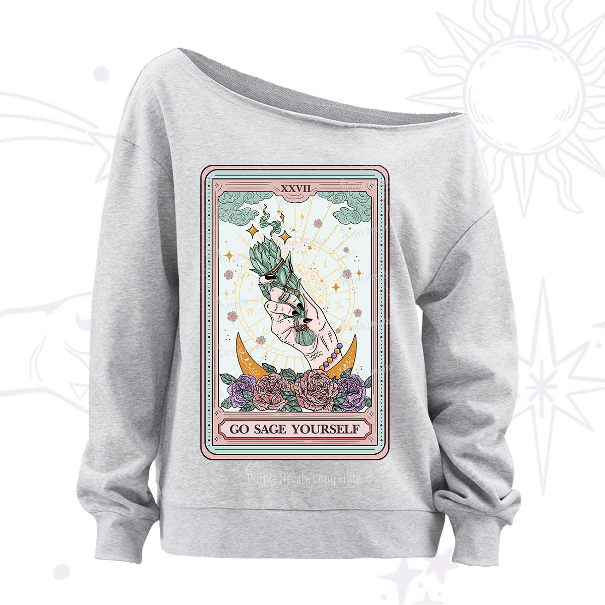 Purplehecate The Go Sage Yourself Tarot Off The Shoulder Sweatshirt