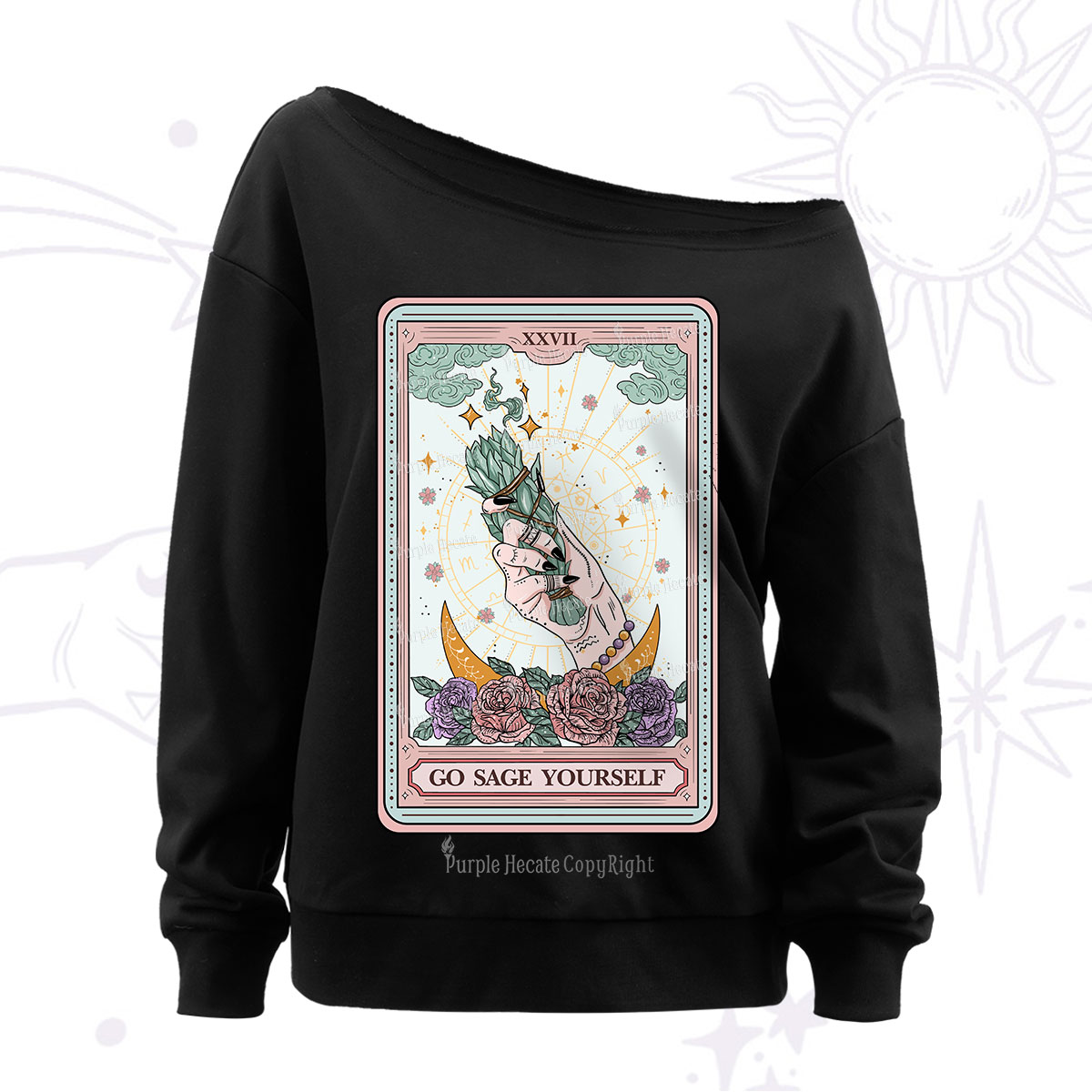 Purplehecate The Go Sage Yourself Tarot Off The Shoulder Sweatshirt