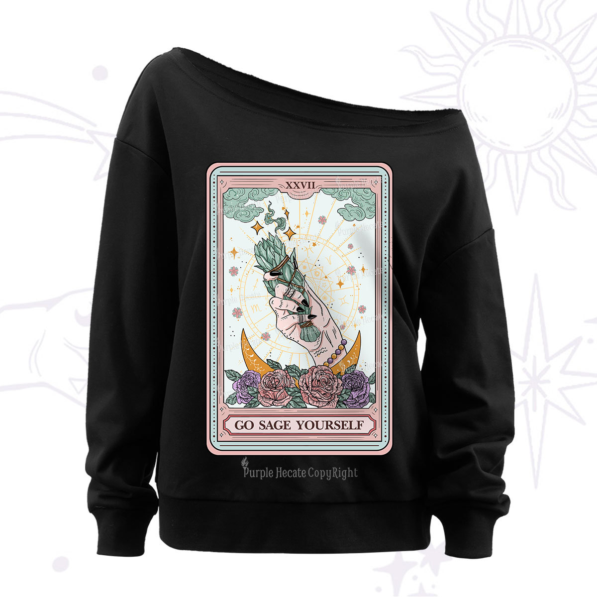 Purplehecate The Go Sage Yourself Tarot Off The Shoulder Sweatshirt