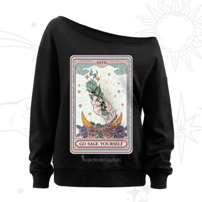 Purplehecate The Go Sage Yourself Tarot Off The Shoulder Sweatshirt