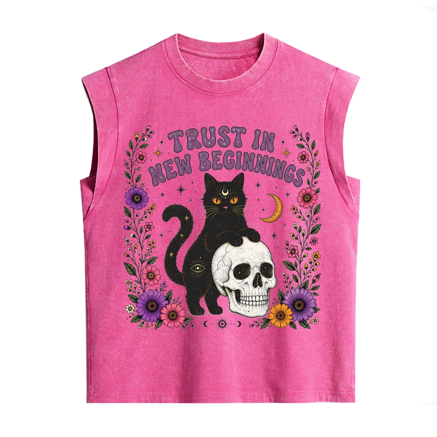 Purplehecate Trust in New Beginnings Black Cat Vintage Washed Tank