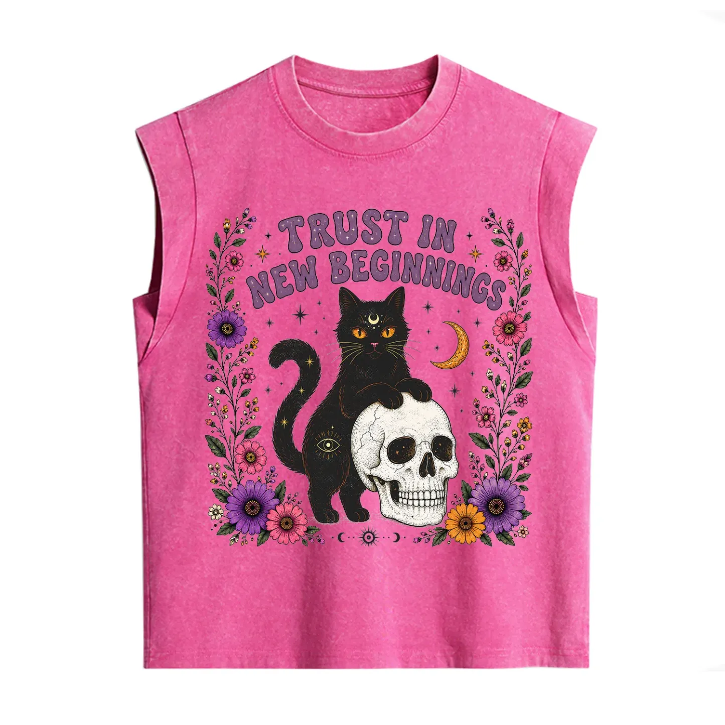 Purplehecate Trust in New Beginnings Black Cat Vintage Washed Tank