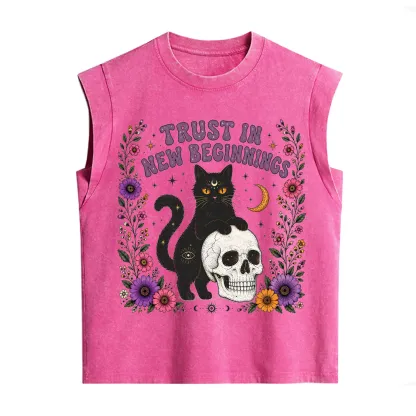 Purplehecate Trust in New Beginnings Black Cat Vintage Washed Tank