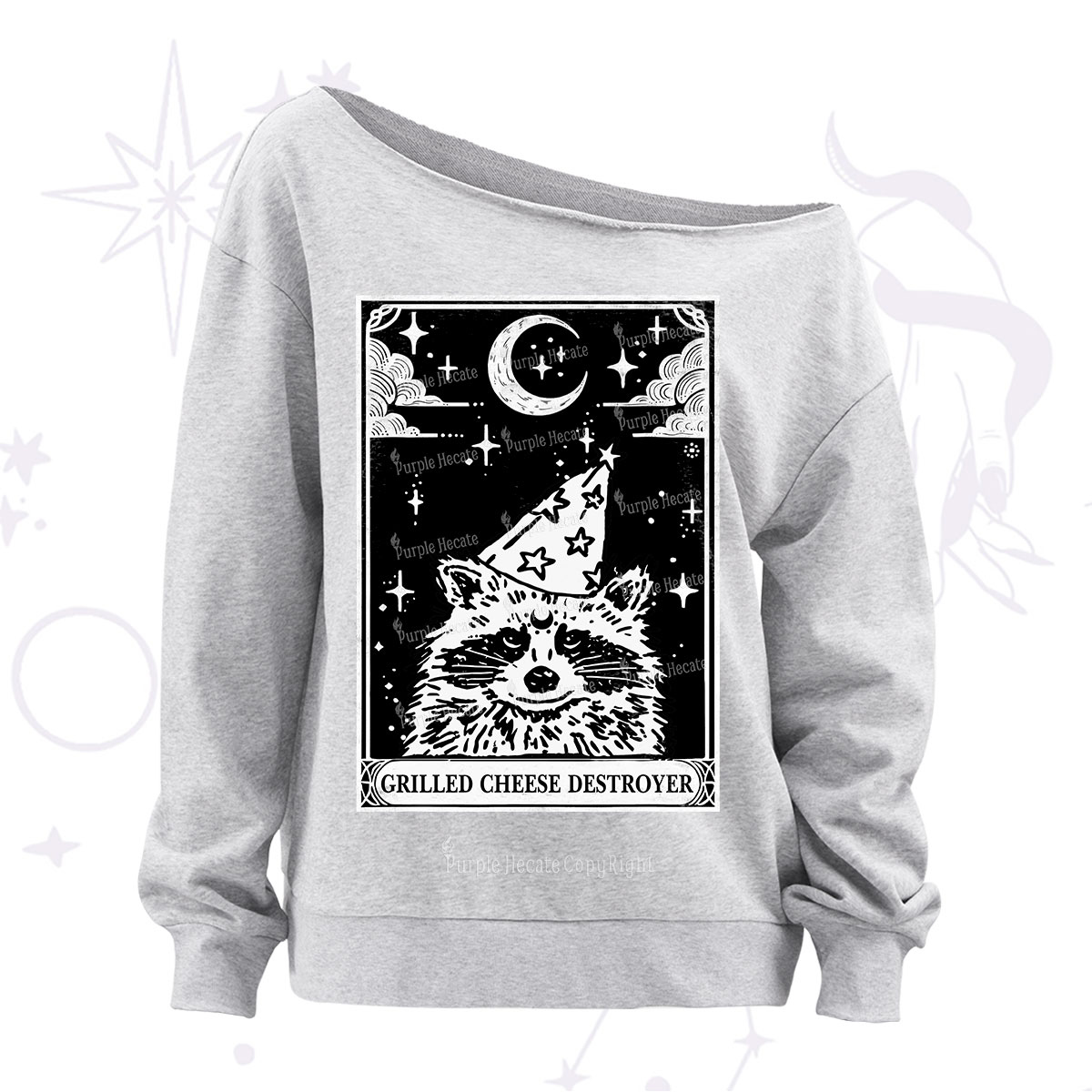 Purplehecate The Grilled Cheese Destroyer Tarot Raccoon Off The Shoulder Sweatshirt