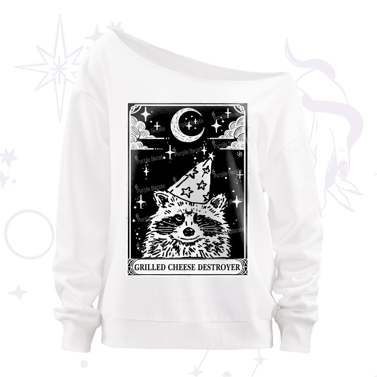 Purplehecate The Grilled Cheese Destroyer Tarot Raccoon Off The Shoulder Sweatshirt