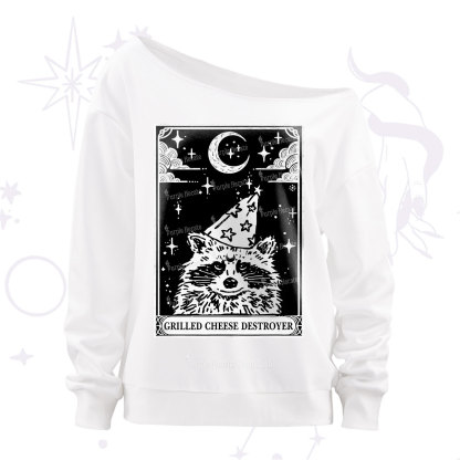 Purplehecate The Grilled Cheese Destroyer Tarot Raccoon Off The Shoulder Sweatshirt