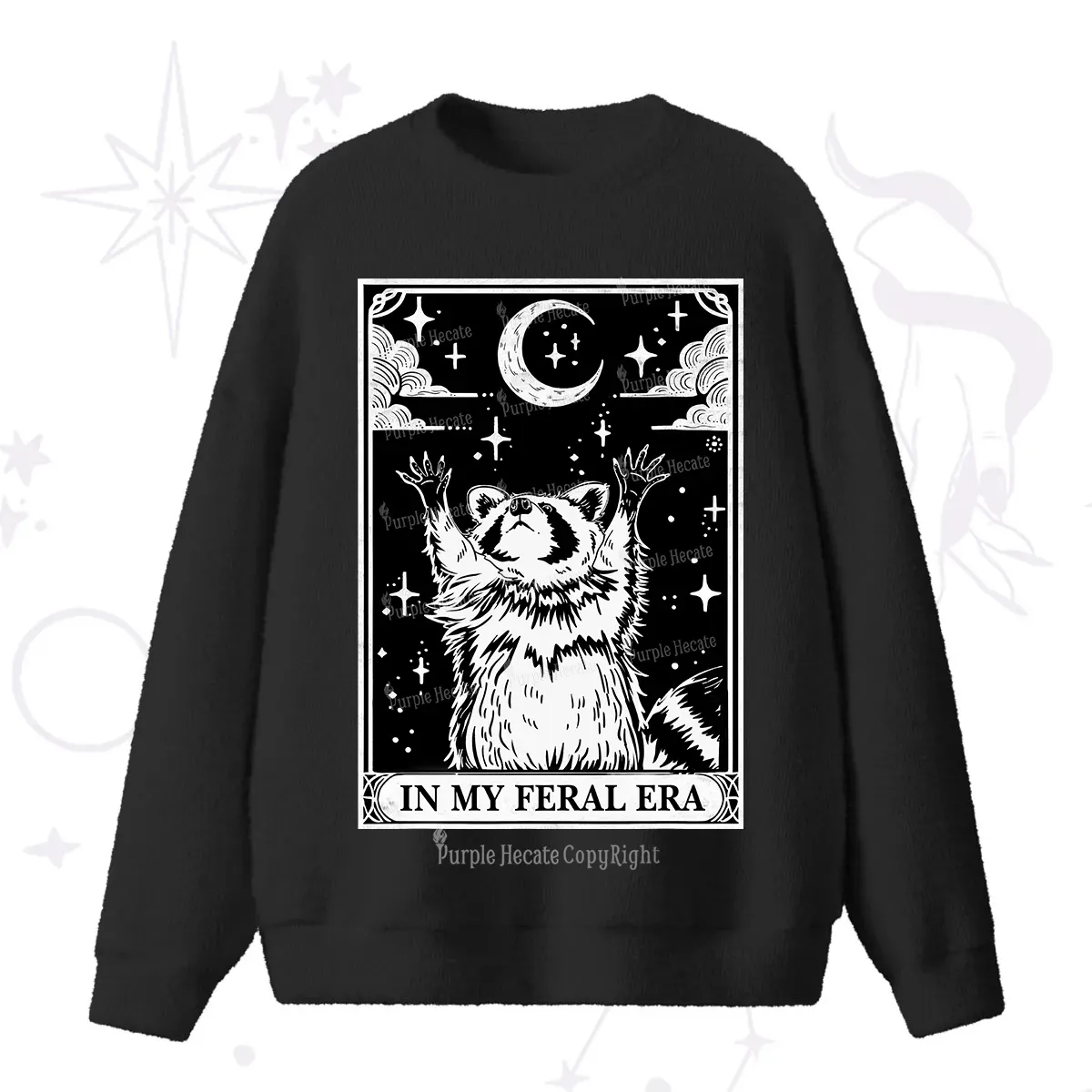 Purplehecate The In My Feral Era Oracle Card Fuzzy Ugly Sweater