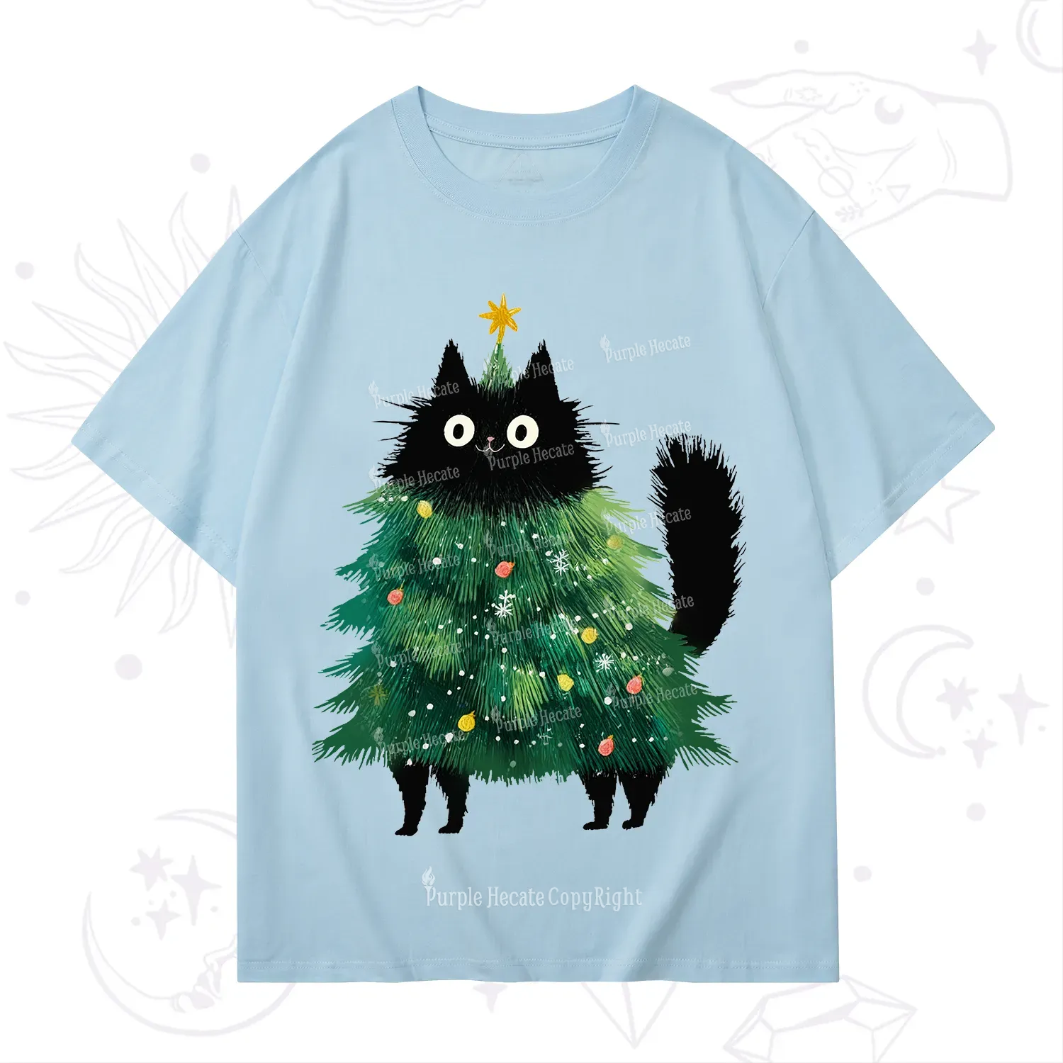 Purplehecate Black Cats Christmas Tree Christmas T-Shirt