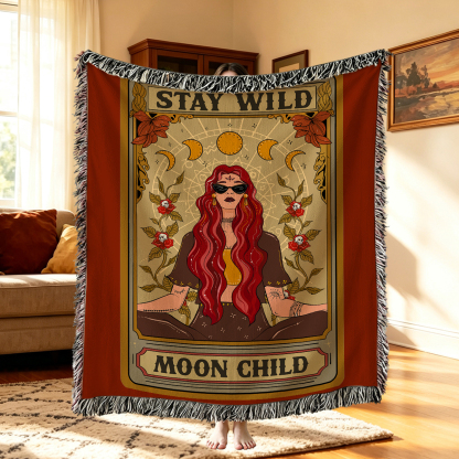 Purplehecate The Stay Wild Moon Child Oracle Card Woven Tapestry Blanket