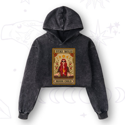 Purplehecate The Stay Wild Moon Child Oracle Card Washed Cropped Hoodie