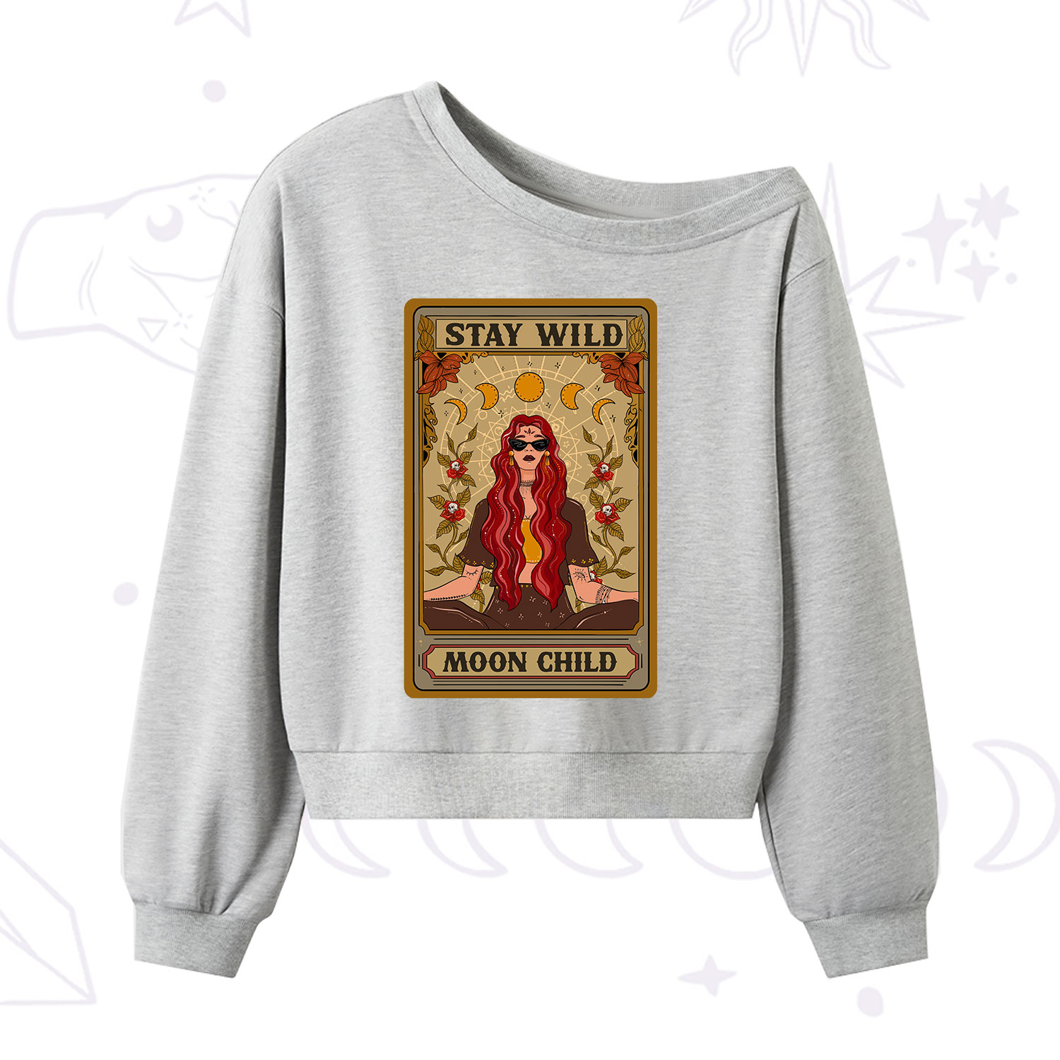Purplehecate The Stay Wild Moon Child Oracle Card One Shoulder Sweatshirt