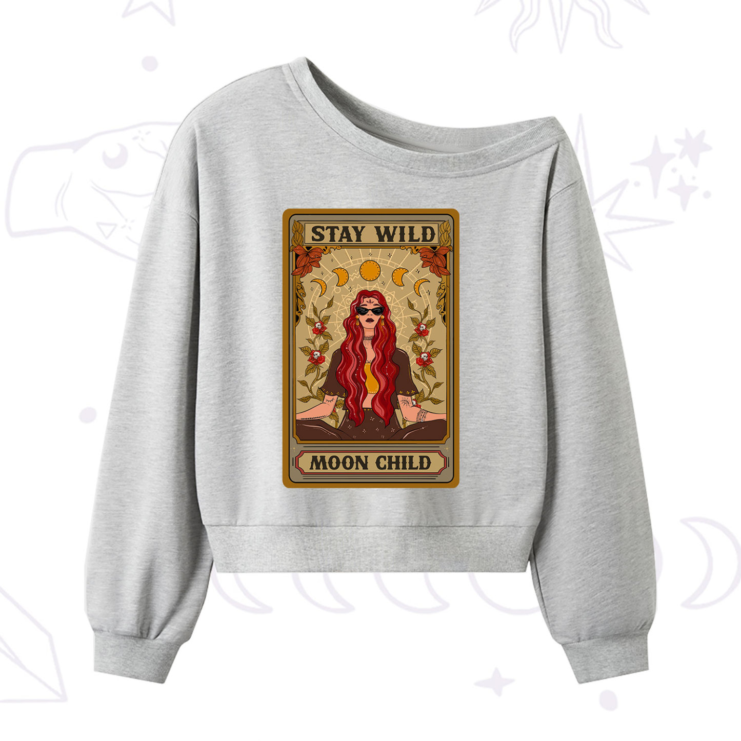 Purplehecate The Stay Wild Moon Child Oracle Card One Shoulder Sweatshirt