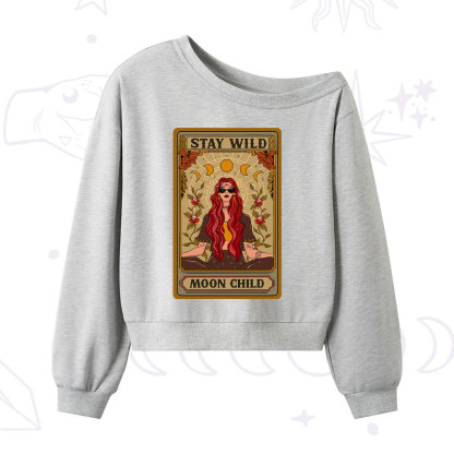 Purplehecate The Stay Wild Moon Child Oracle Card One Shoulder Sweatshirt