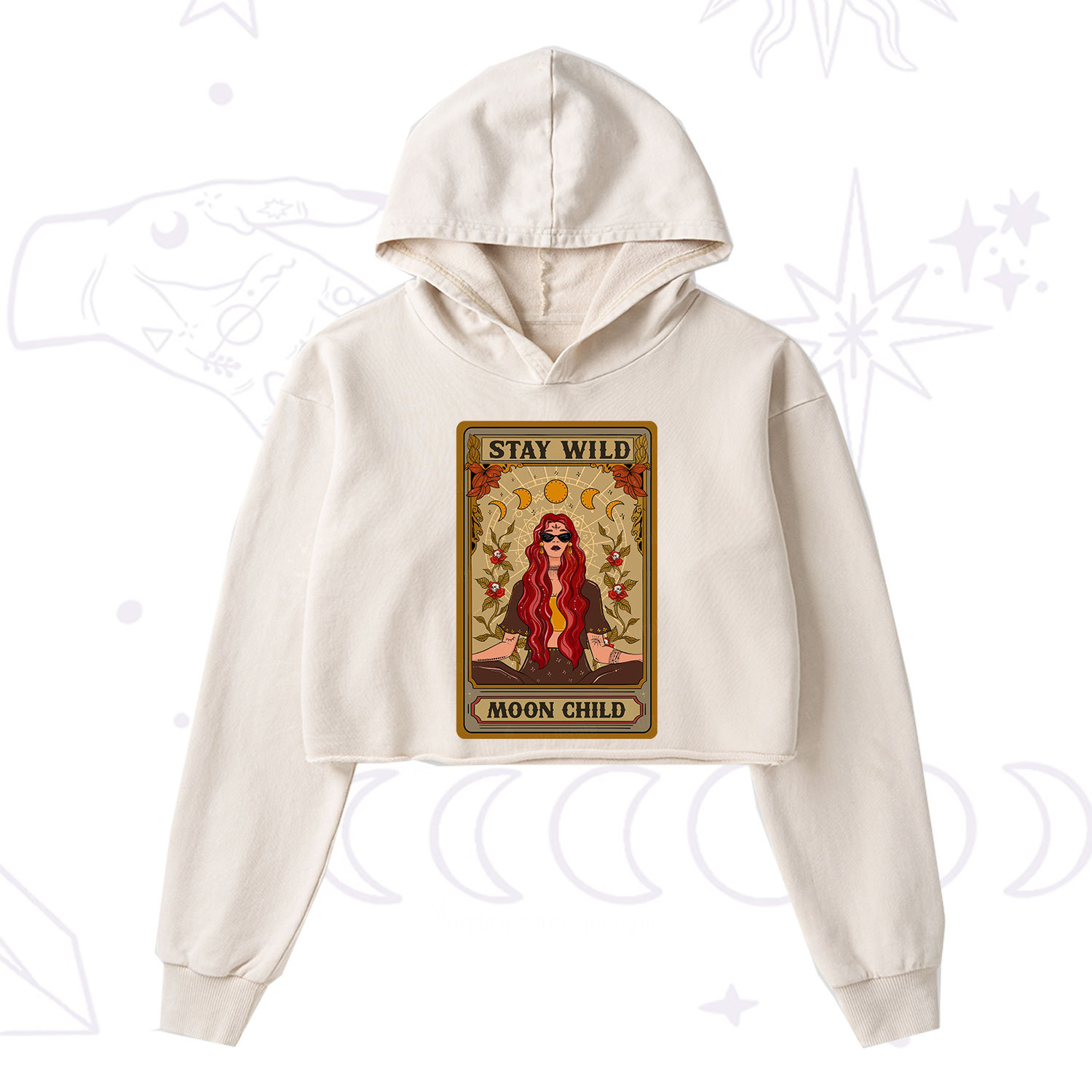 Purplehecate The Stay Wild Moon Child Oracle Card Washed Cropped Hoodie