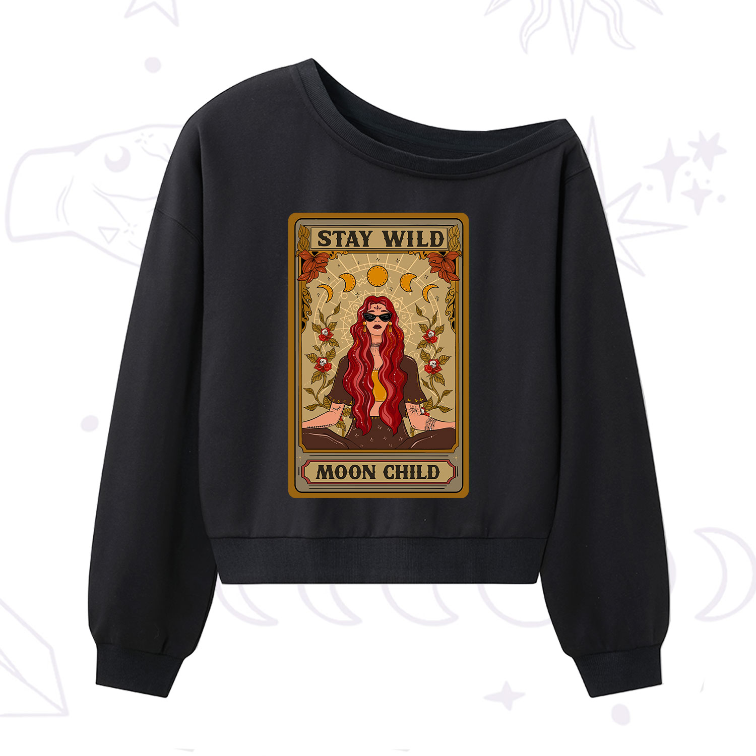 Purplehecate The Stay Wild Moon Child Oracle Card One Shoulder Sweatshirt