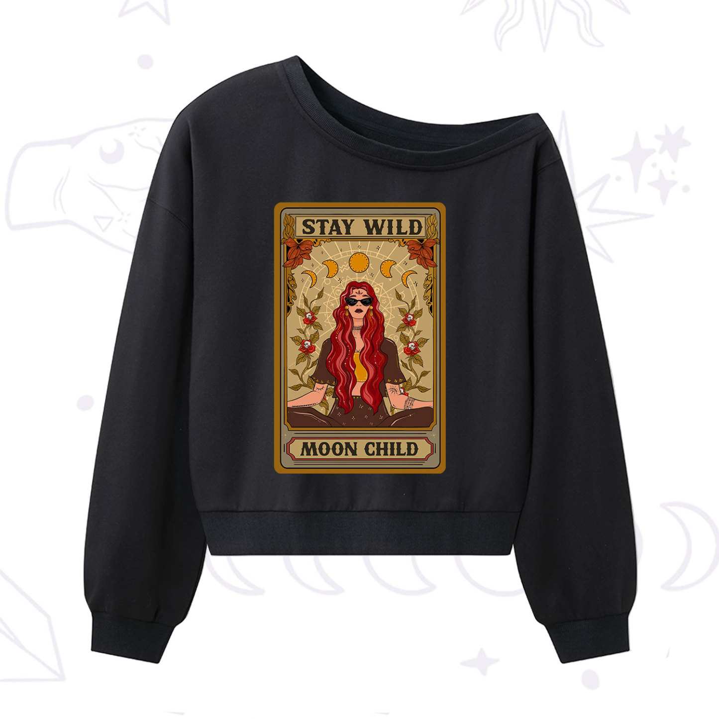 Purplehecate The Stay Wild Moon Child Oracle Card One Shoulder Sweatshirt