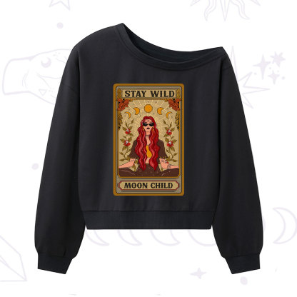 Purplehecate The Stay Wild Moon Child Oracle Card One Shoulder Sweatshirt