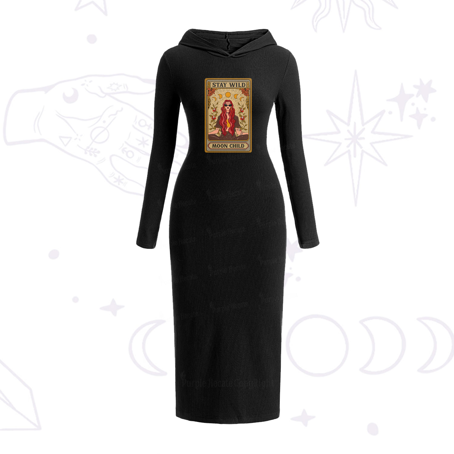Purplehecate The Stay Wild Moon Child Oracle Card Hooded Knit Dress