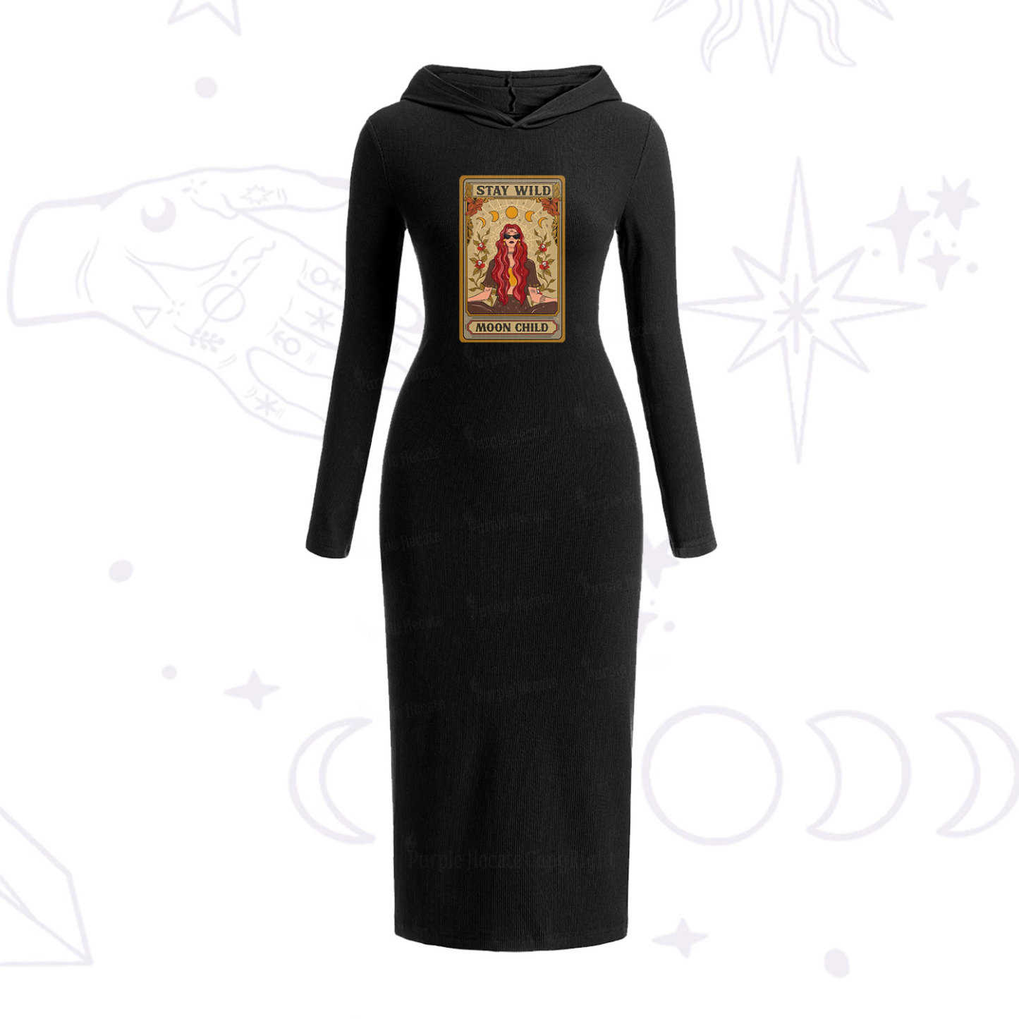 Purplehecate The Stay Wild Moon Child Oracle Card Hooded Knit Dress
