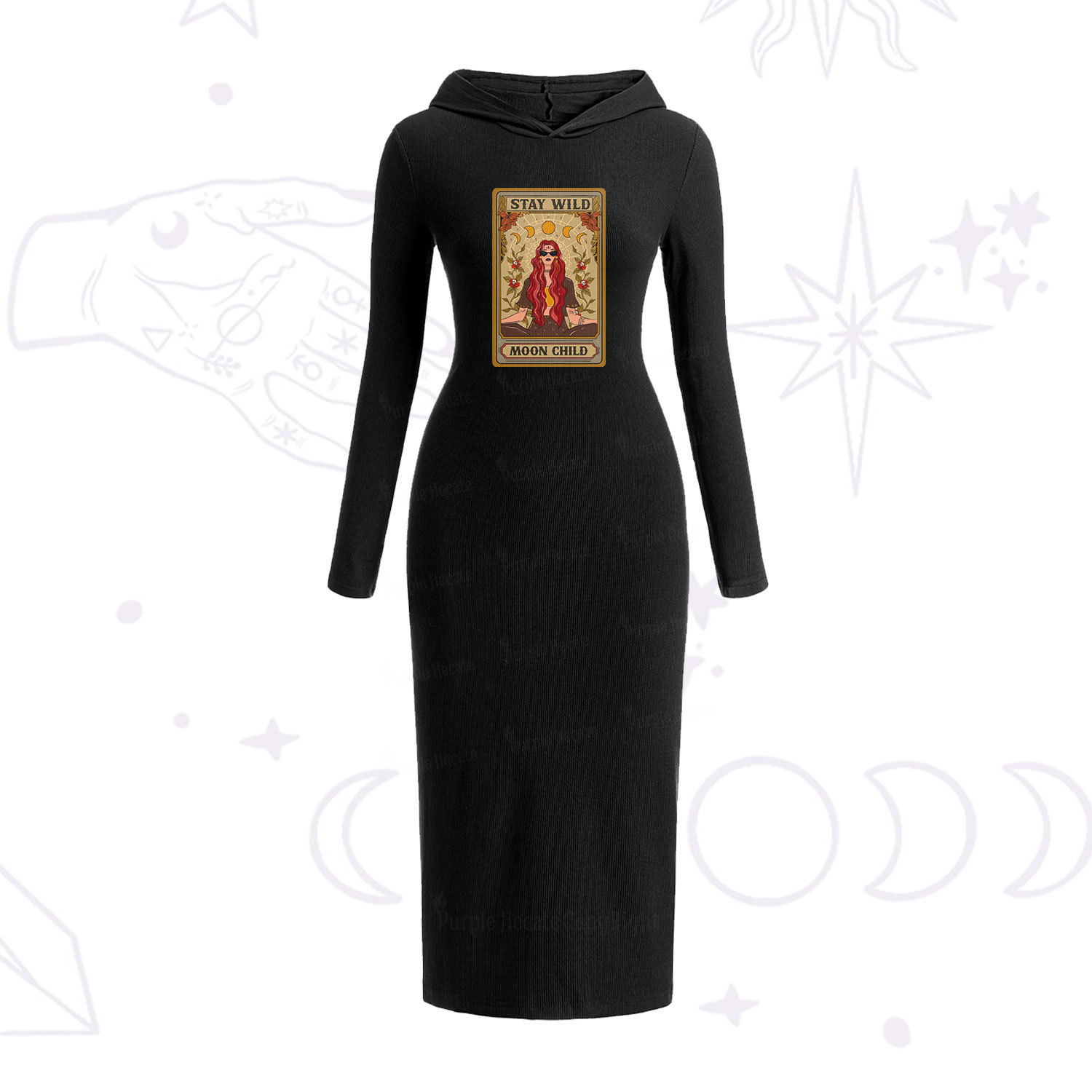 Purplehecate The Stay Wild Moon Child Oracle Card Hooded Knit Dress