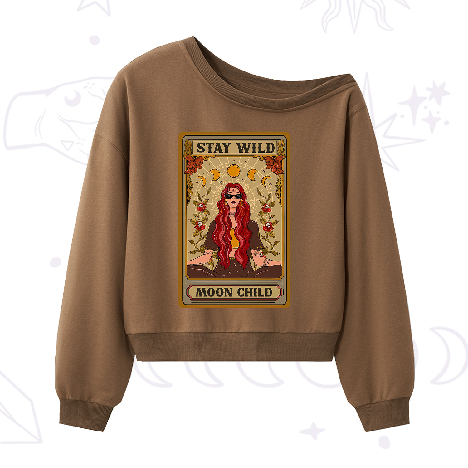 Purplehecate The Stay Wild Moon Child Oracle Card One Shoulder Sweatshirt
