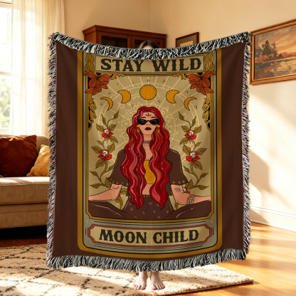 Purplehecate The Stay Wild Moon Child Oracle Card Woven Tapestry Blanket
