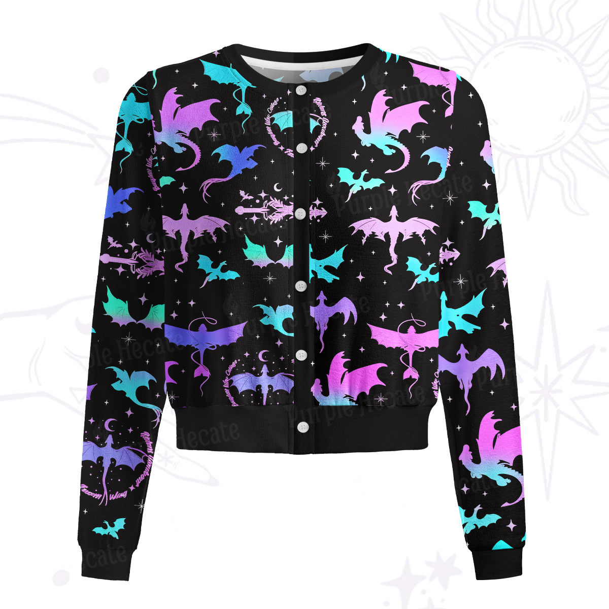 Purplehecate Neon Fantasy Dragon Allover Knit Cardigan