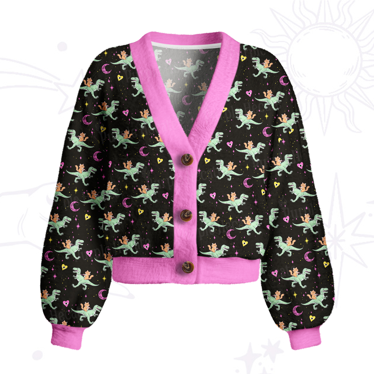Purplehecate Witch Cat Rides the Dino Cardigan Sweaters