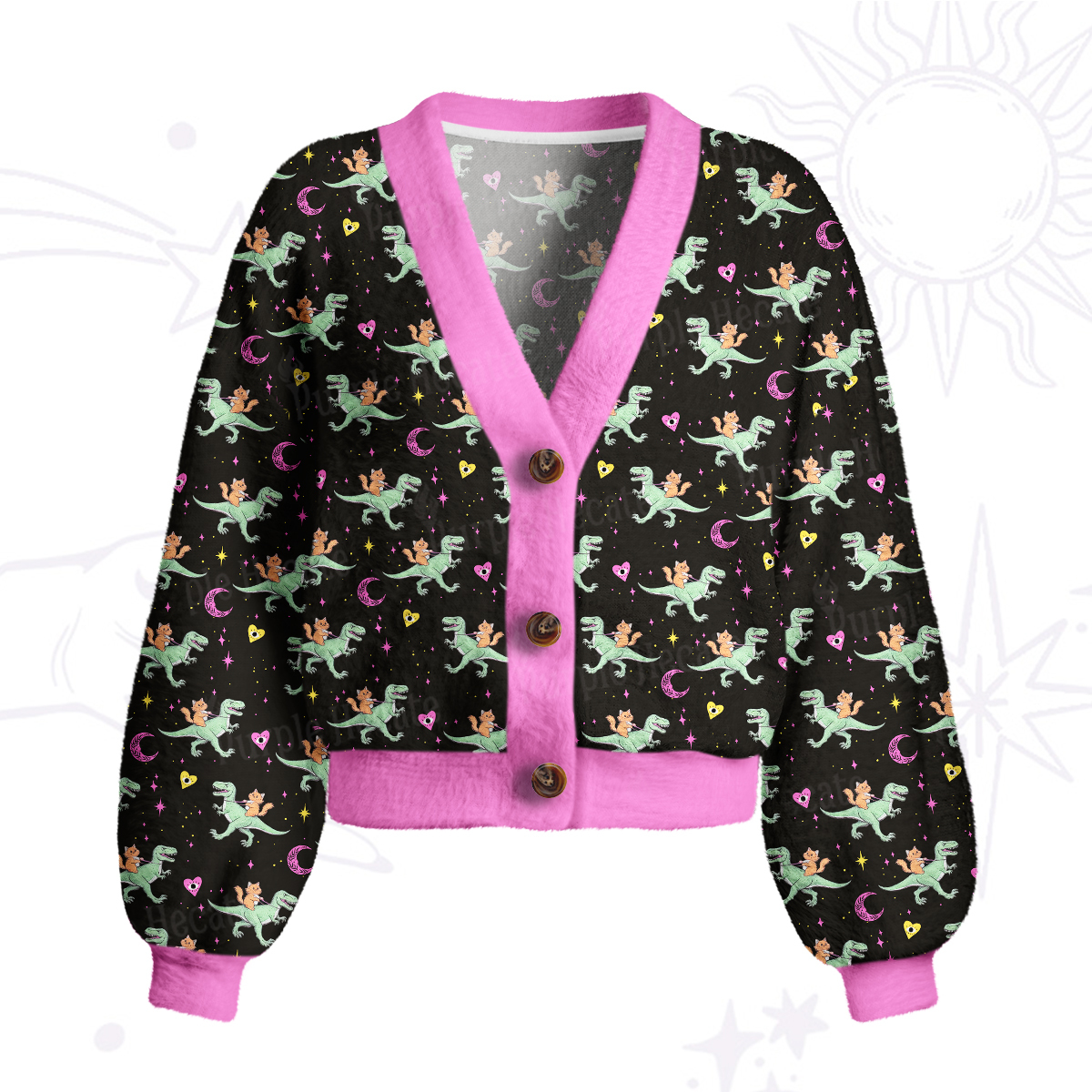 Purplehecate Witch Cat Rides the Dino Cardigan Sweaters