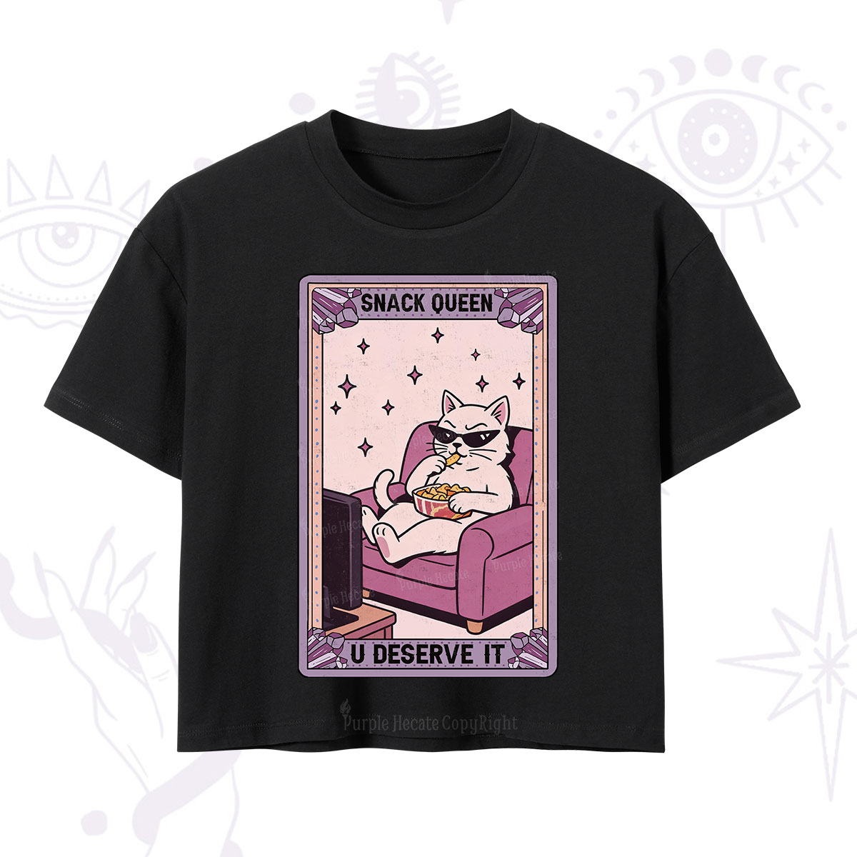 Purplehecate The Snack Queen Cat Tarot Crop T-Shirt
