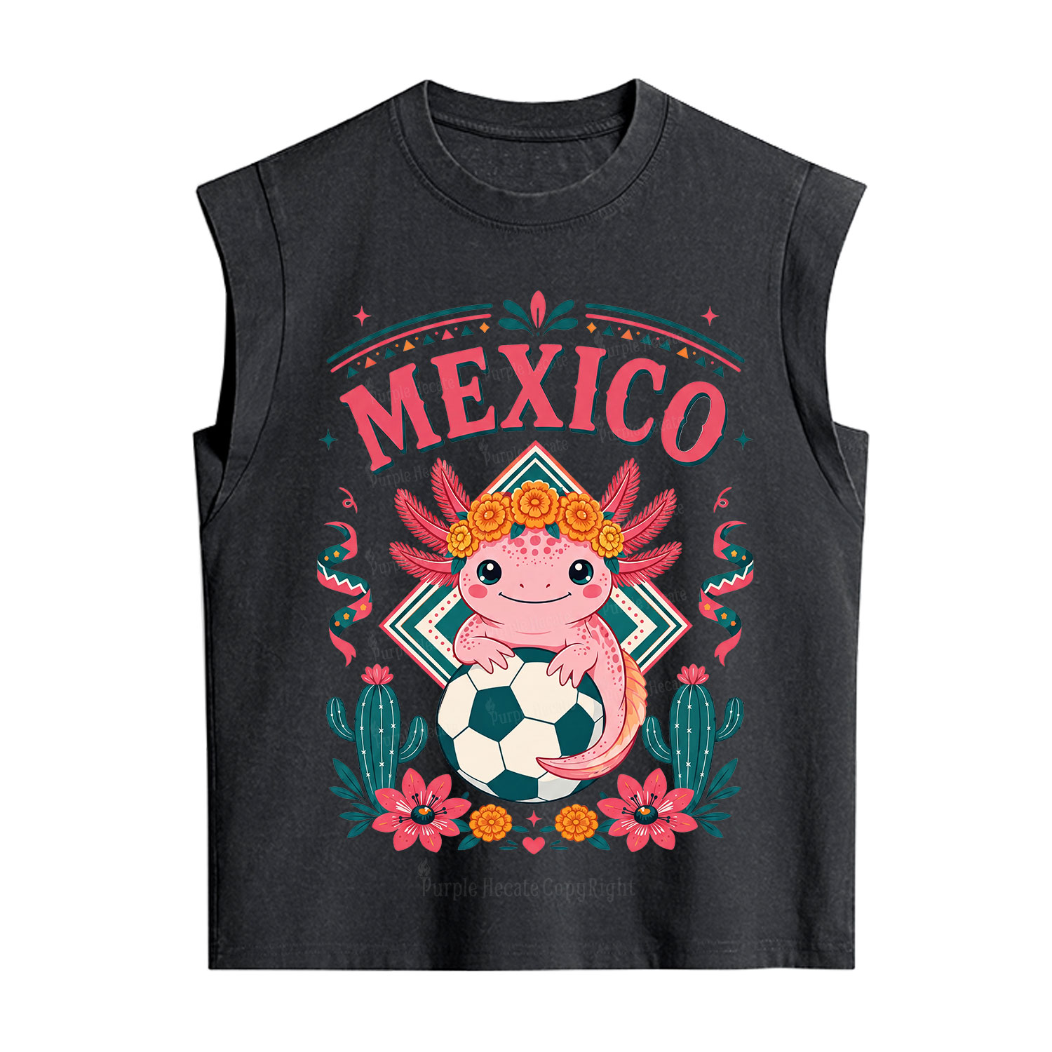 Purplehecate Floral Axolotl Mexico Football Vintage Washed Tank