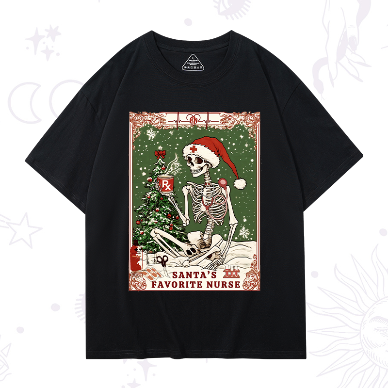 Purplehecate Christmas Santa's Favorite Nurse Tarot T-Shirt