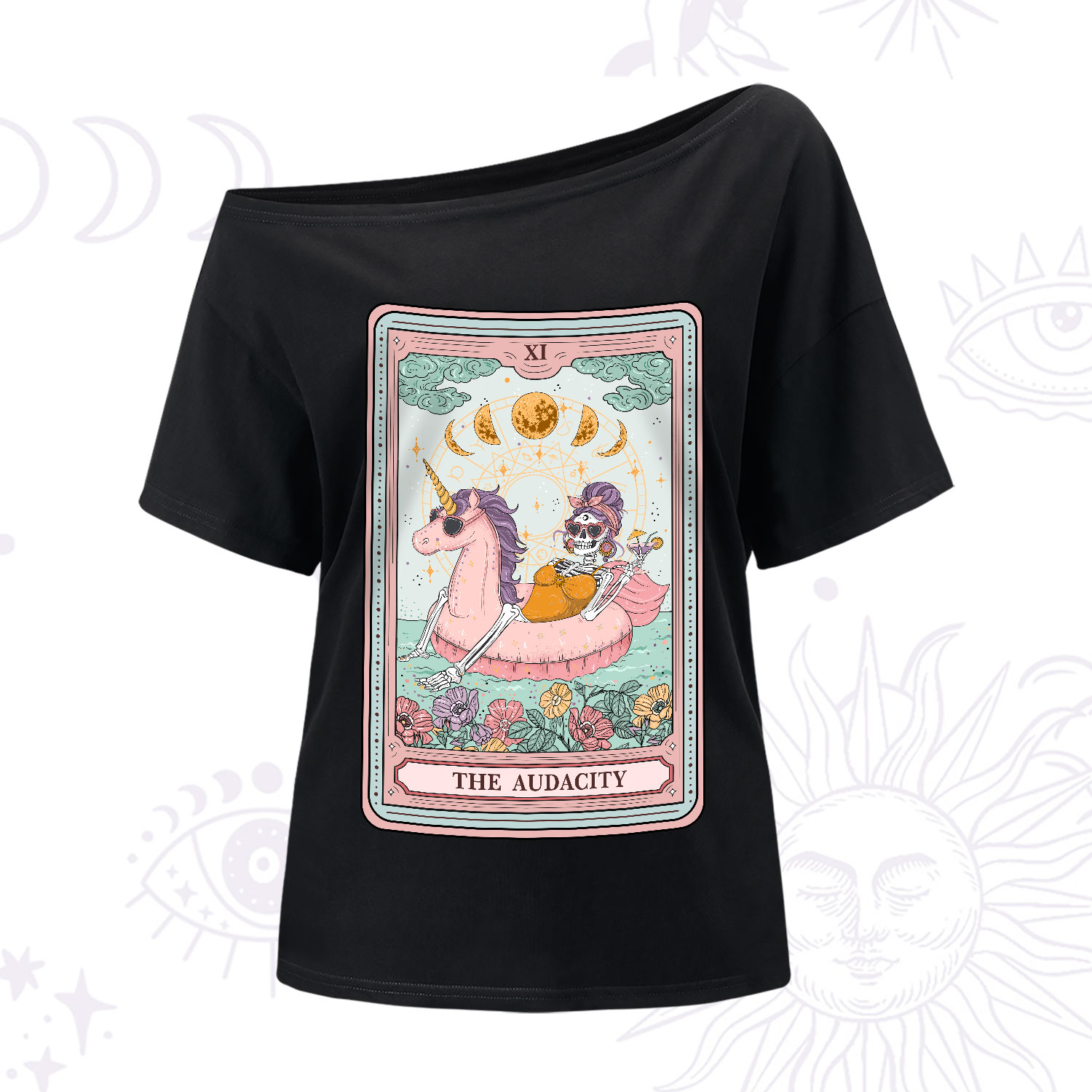 Purplehecate The Audacity Skeleton Tarot Card One-Shoulder T-Shirt