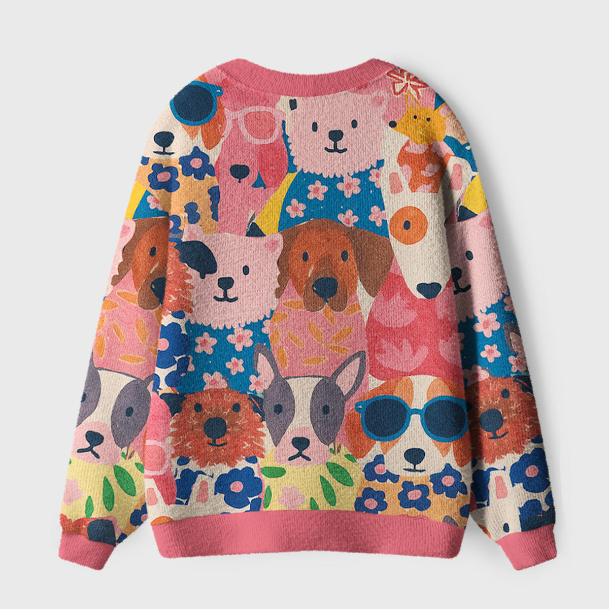 Purplehecate Happy Dog Faces Ugly Cardigan Sweaters