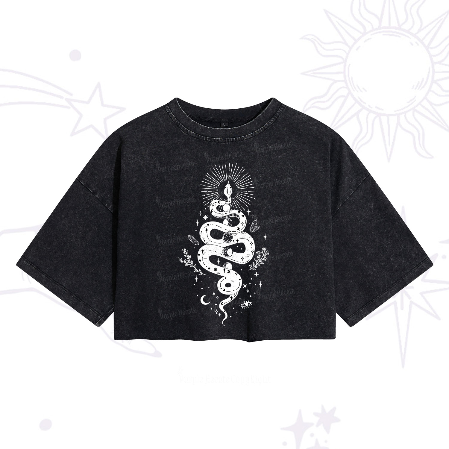 Purplehecate Mystical Moon Phases Snake Washed Cropped T-Shirt