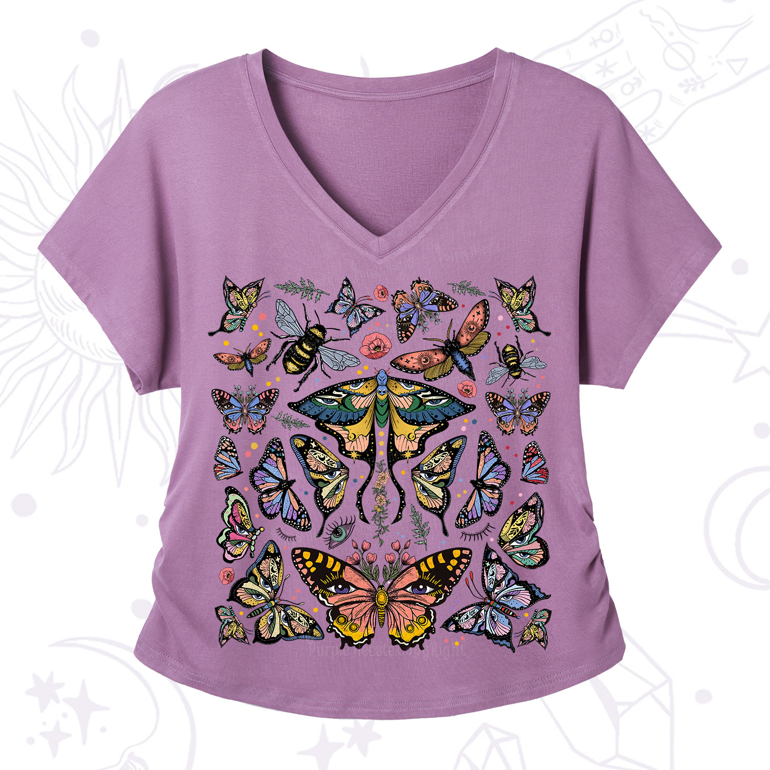 Purplehecate Mystical Butterfly & Moth V-Neck T-Shirt