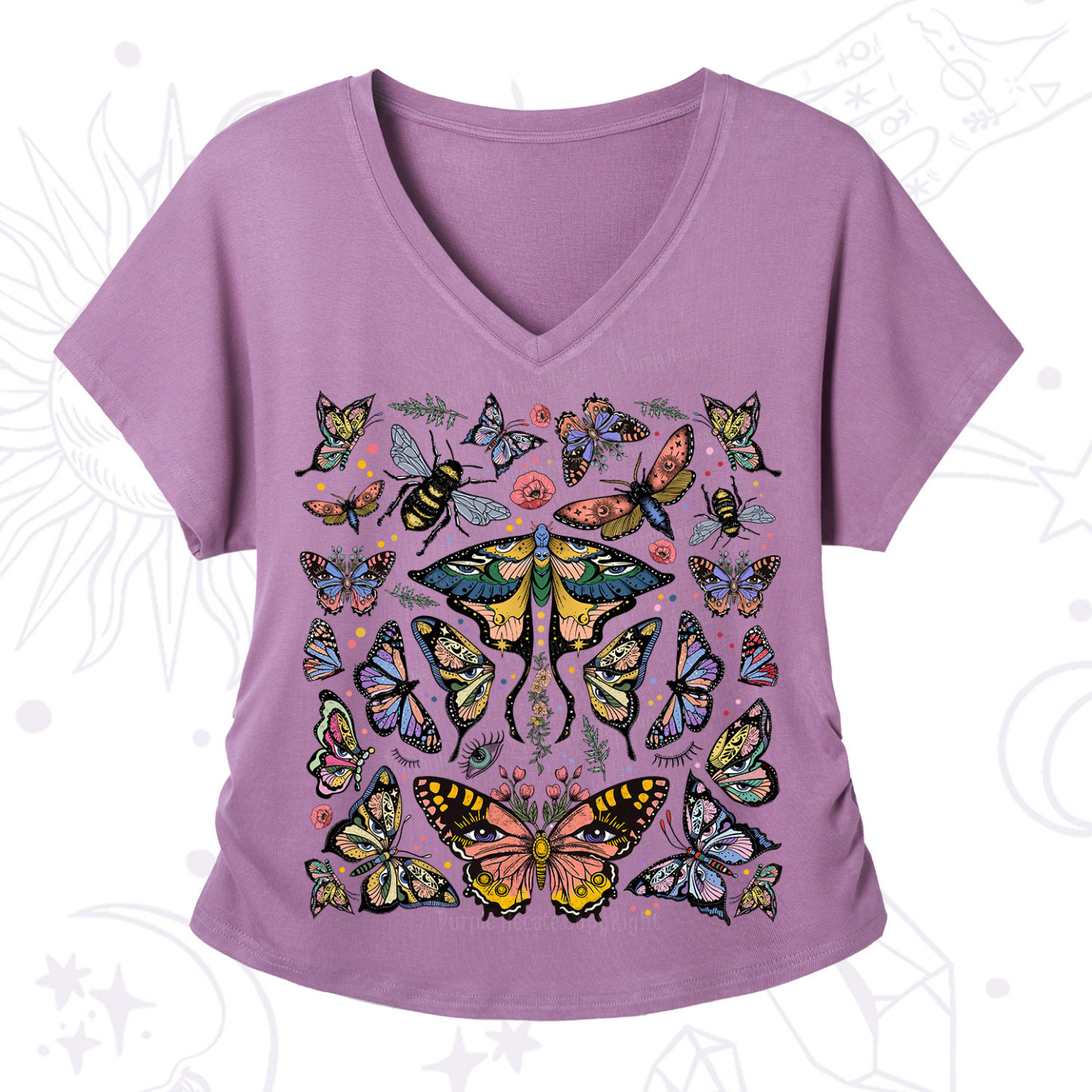 Purplehecate Mystical Butterfly & Moth V-Neck T-Shirt