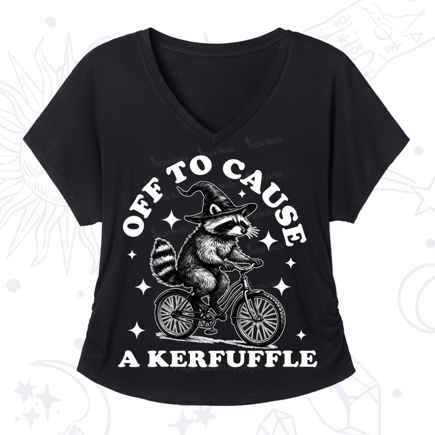 Purplehecate Off to Cause a Kerfuffle Raccoon V-Neck T-Shirt
